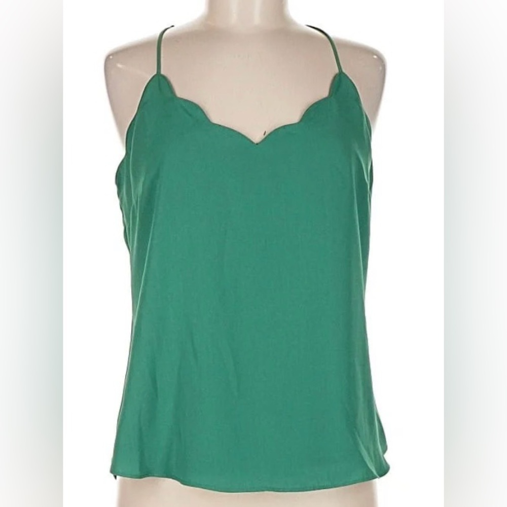 NWOT J. Crew Kelly Green Scalloped Camisole Top Adjustable Straps  B#1